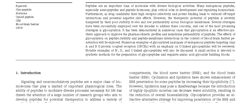 Image of first page of Elsevier's journal Peptides article